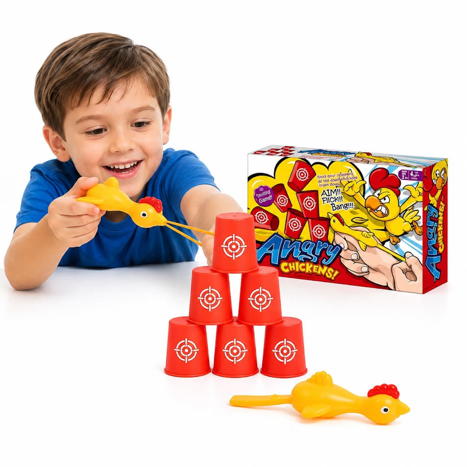 Jogo Estilingue Lança Angry Chickens Atira Frango No Alvo