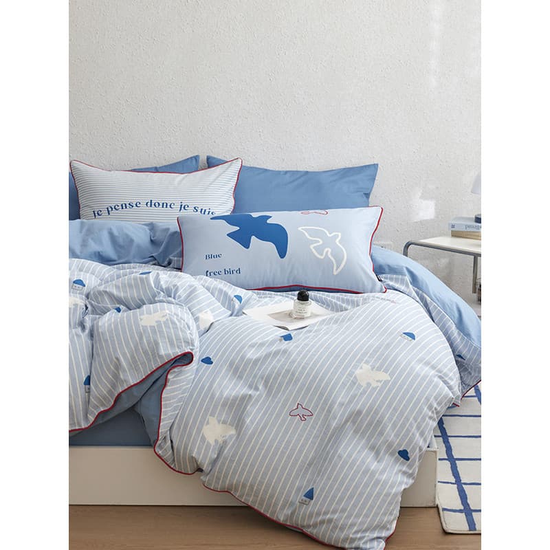 Amor algodão lavado algodão conjunto de quatro peças simples infantil puro algodão conjunto estudante dormitório cama fo