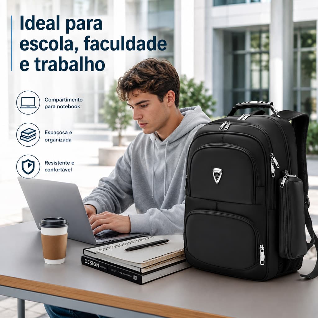 Mochila Executiva Grande 47cm Para Notebook Trabalho Faculdade Viagem Preta YW-8020-4