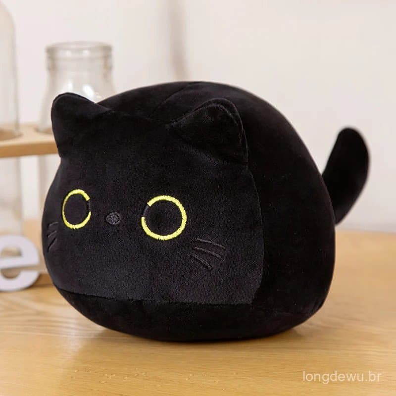 9/15/25CM Kawaii Pequeno Fofinho Gato Preto Boneca De Pelúcia Dos Desenhos Animados Recheado Bola Redonda Plushie Saco D