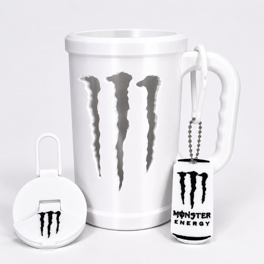 Caneca Monster Branca Porta Lata Personalizada+Tampa+Abridor Brinde Chaveiro