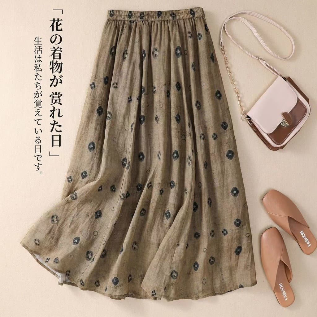Roupas femininas impressas saia de meio comprimento cintura elástica Casual mais magro olhar capa carne Floral bolso cin