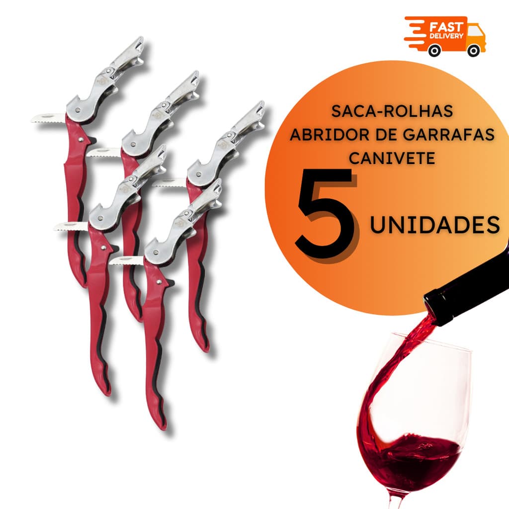 Saca Rolhas 3 em 1 Abridor Garrafas Mini Canivete Aço Inox Bar Restaurante - Conjunto de 2, 5 ou 10 unidades