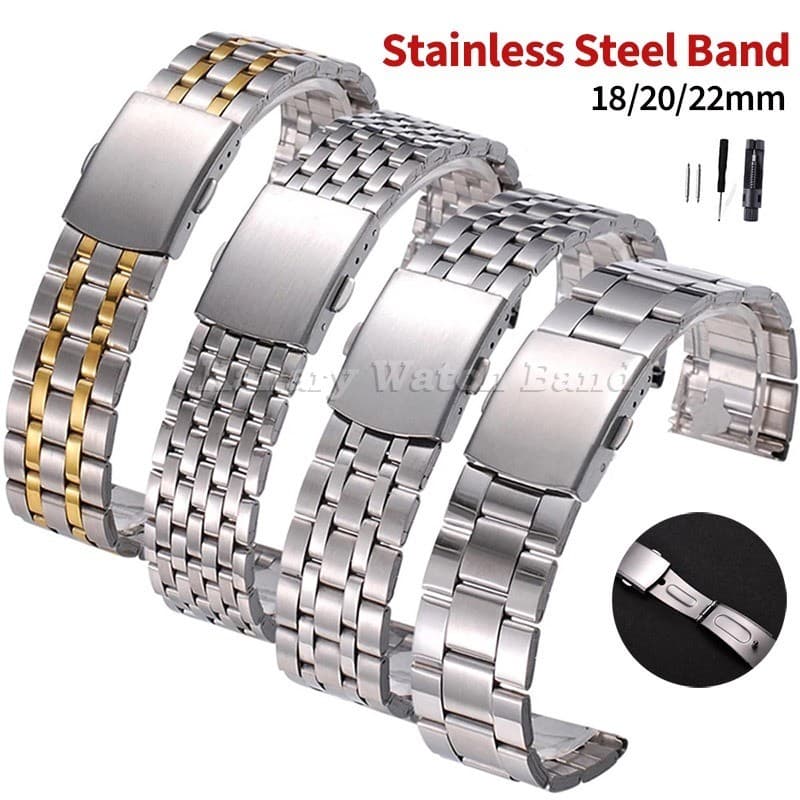 18mm 20mm 22mm Pulseira De Relógio De Aço Inoxidável Fivela Dobrável Metal Universal Masculino Feminino Smartwatch Subst