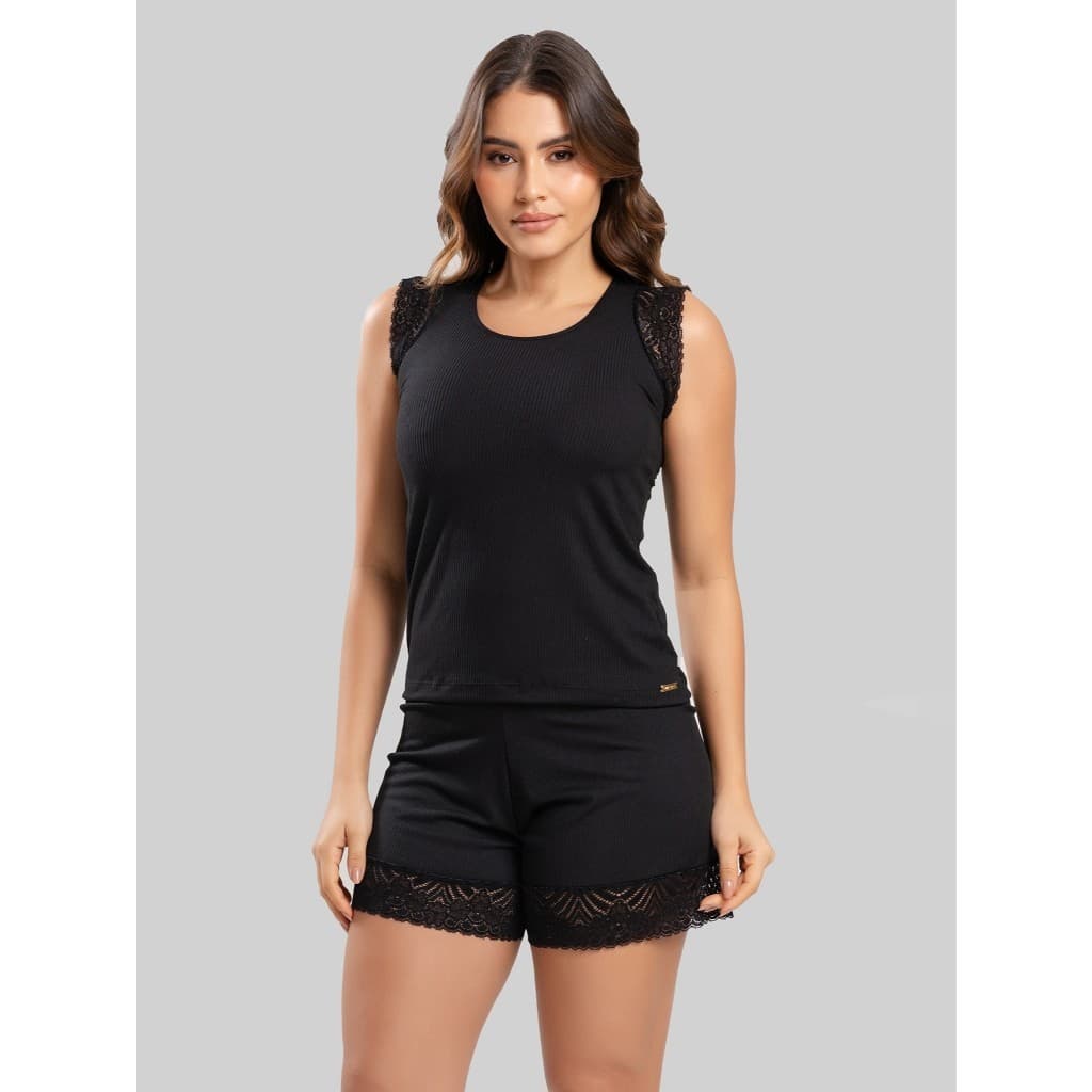 Baby Doll Short em Suede Canelado Use Thulie Renda Flavia