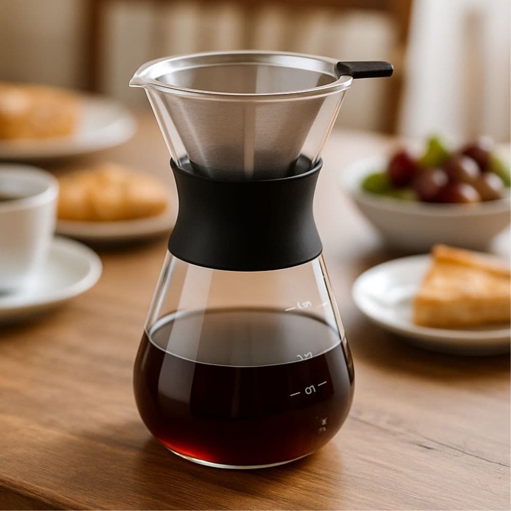 Passador De Café Vidro 400ml Coador Inox Silicone Resistente