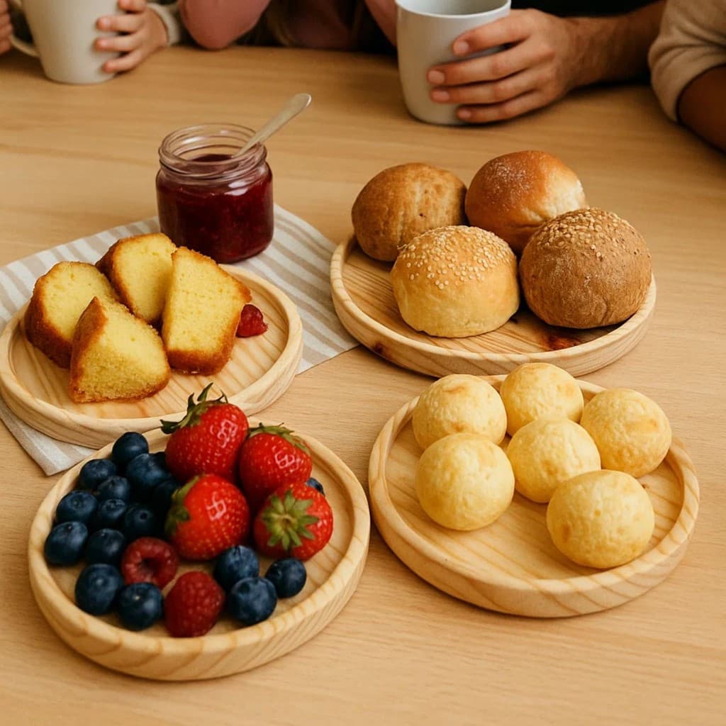 Conjunto Trio de Petisqueiras Redondas Gourmet em Madeira Pinus Para Petiscos