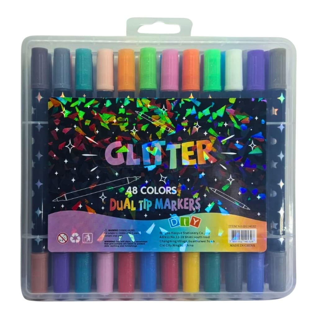 Canetinha Touch Love Glitter 48 Cores Ponta Dupla com Maleta