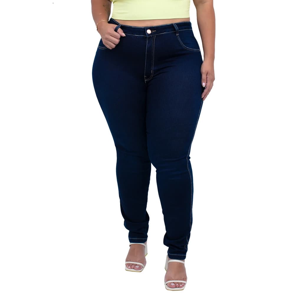 CALÇA JEANS SKINNY PLUS SIZE BÁSICA LYCRA CINTURA ALTA