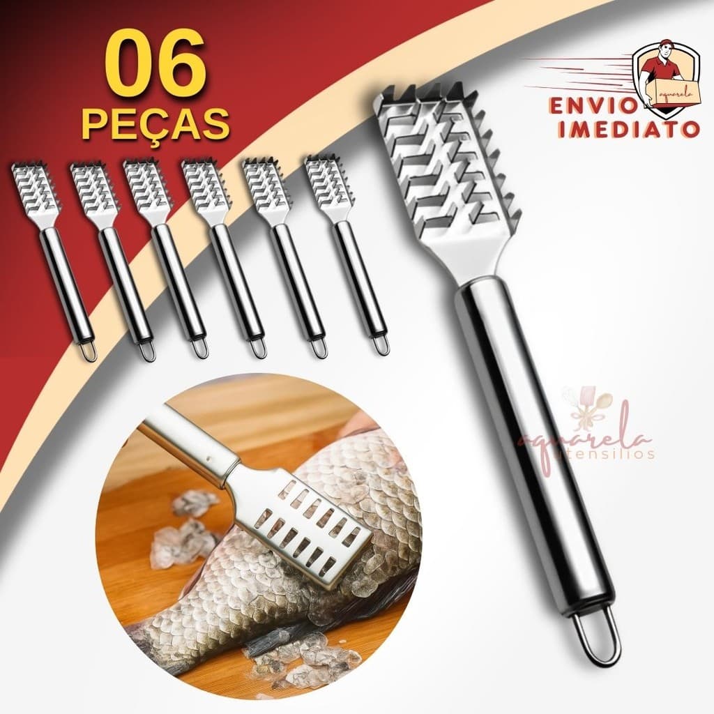 Kit Até 6 Removedor de Escamas Descamador de Peixe Escamador Inox Pesca Aço Inox 20 cmPremium