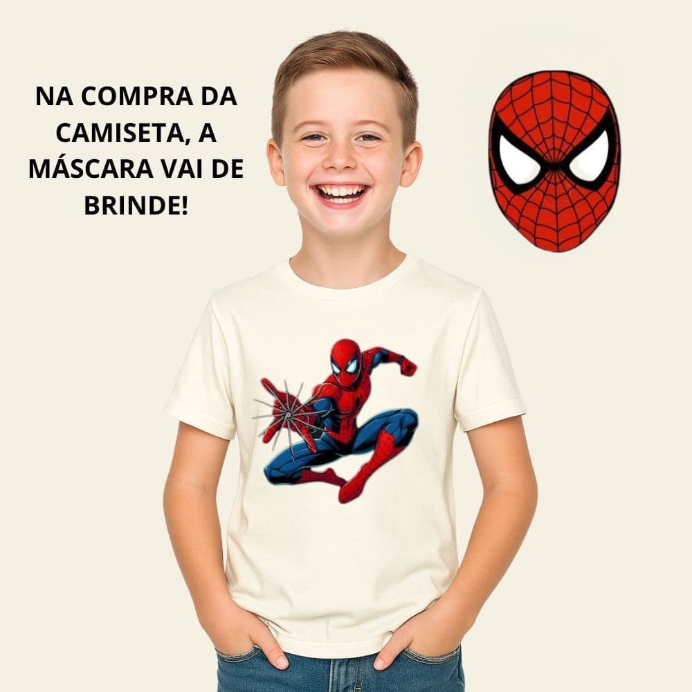Camiseta infantil opção presente de natal blusa com brinde máscara Camisa homem aranha