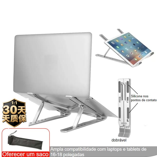 Suporte Para Notebook Base Dobrável de Alumínio Ergonômico Ajustável Fino Portátil Com Estojo