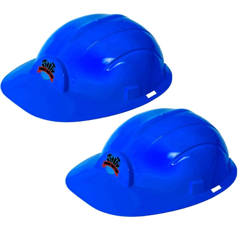 Kit 2 Capacetes de Brinquedo Infantil e Adulto Construtor Obras Operário Azul