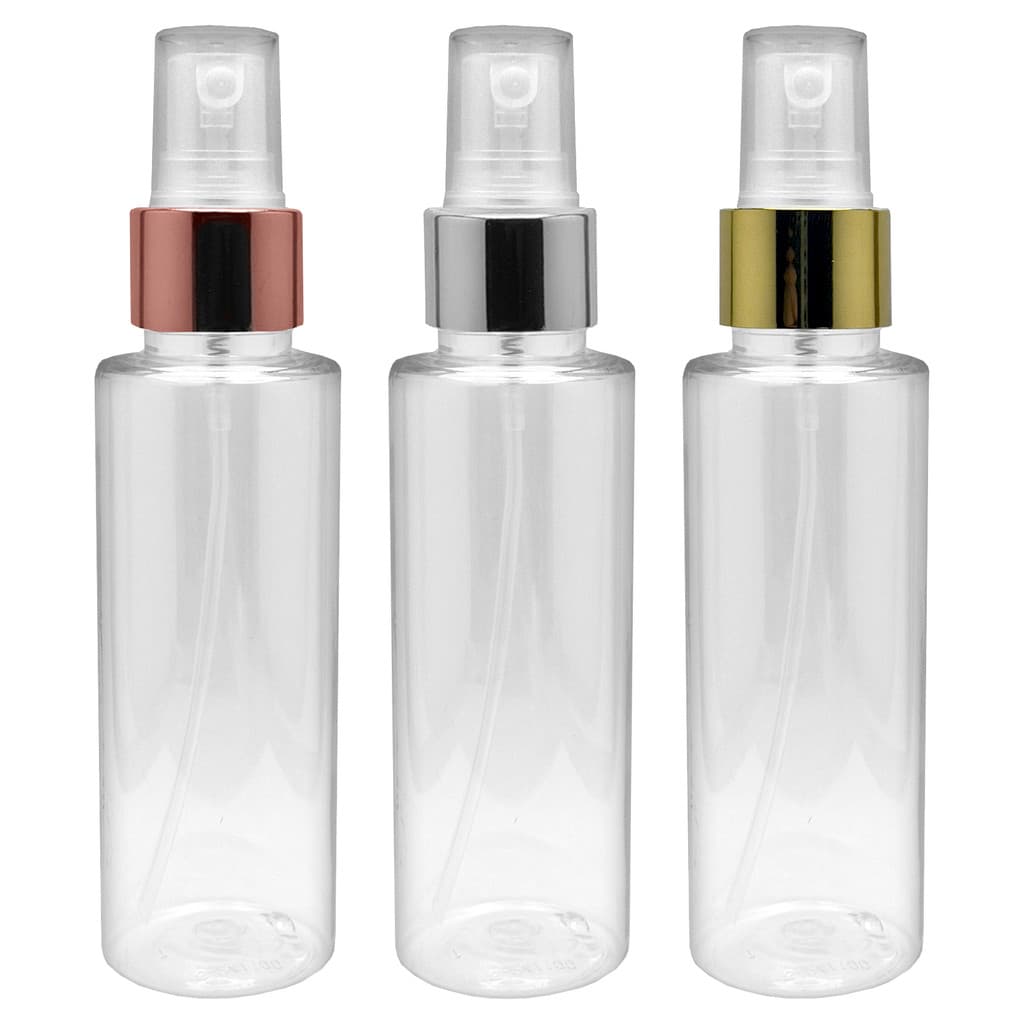 Frascos Pet 100ml 24/410 Válvula Spray Metalizada Plástica ideal para perfumes álcool líquido