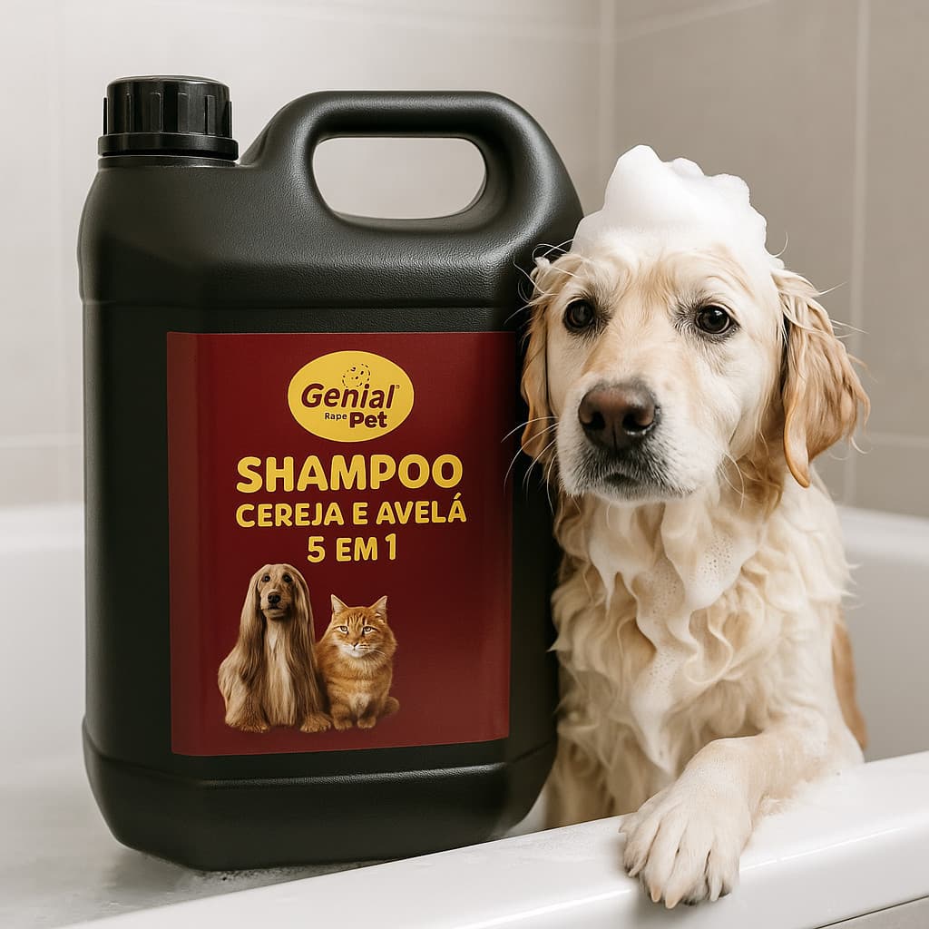 Shampoo Pet 5 em 1 Cereja e Avelã 5L Galão – Limpeza, Hidratação e Brilho Genial Pet
