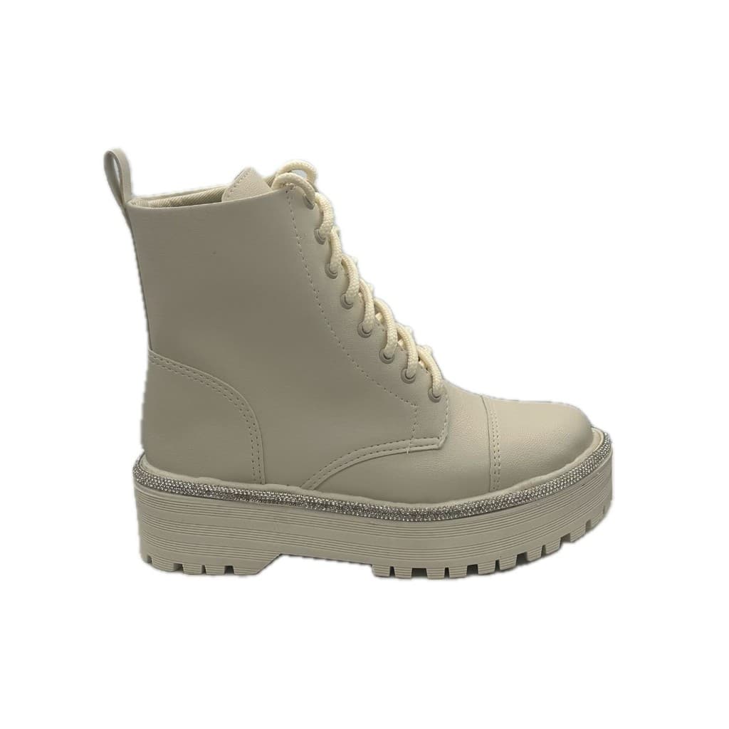 Bota Brilho Coturno Bege Off White Cano Curto Blogueira LiaMalia