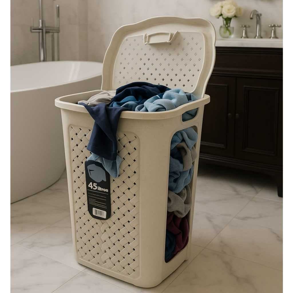 Organizador Grande 45l Marmorizado Rattan Cesto de Roupa Suja Lavanderia Super Resistente