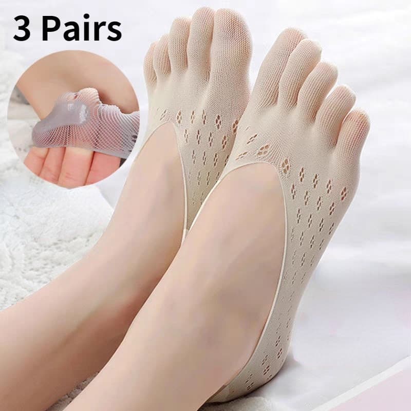 3 Pares de Meias Femininas Ultra-Finas e Respiráveis, Meias de Tornozelo de Cinco Dedos, Invisíveis, Antiderrapantes FK