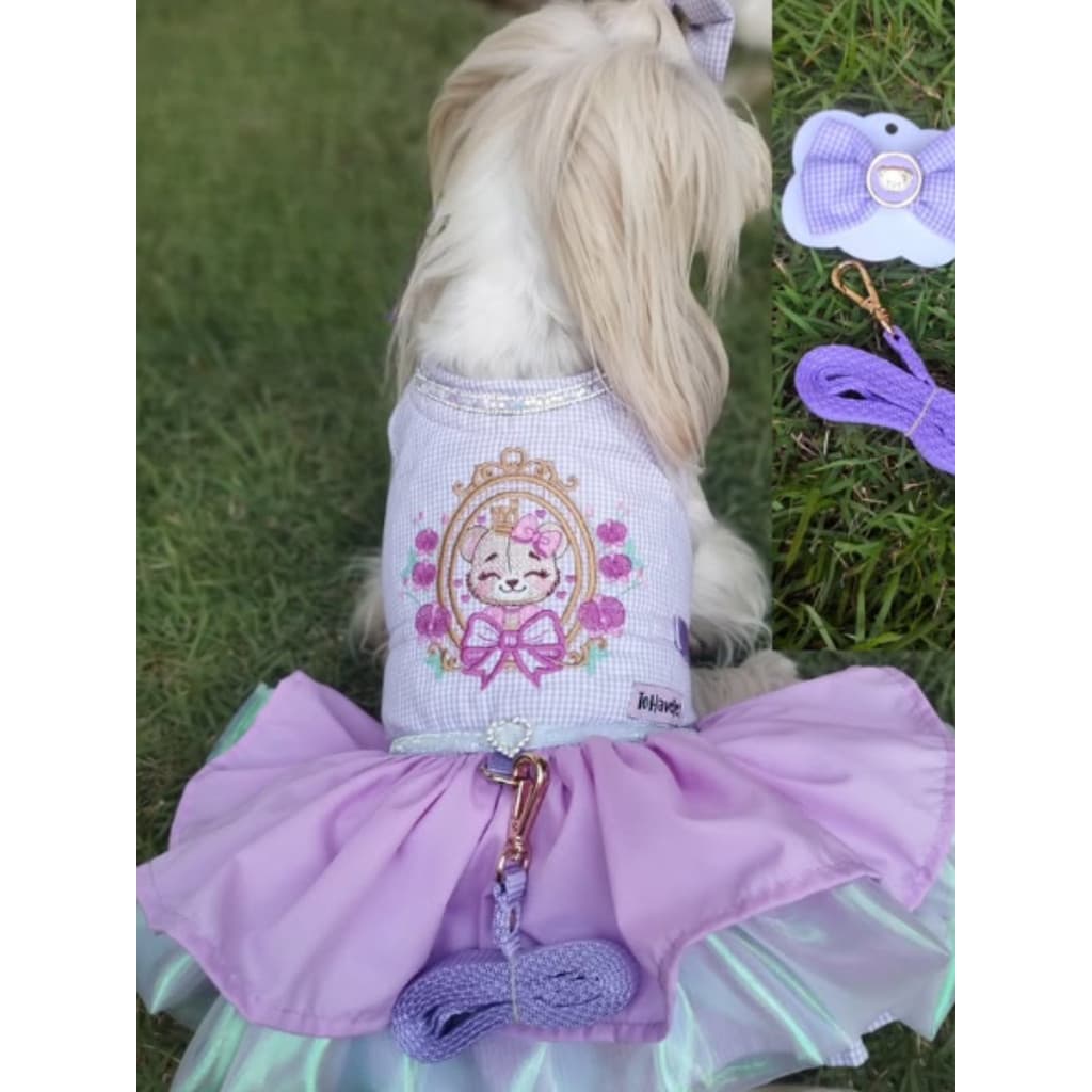Vestido Peitoral Ursinha Vintage Moldura para cachorro e gato