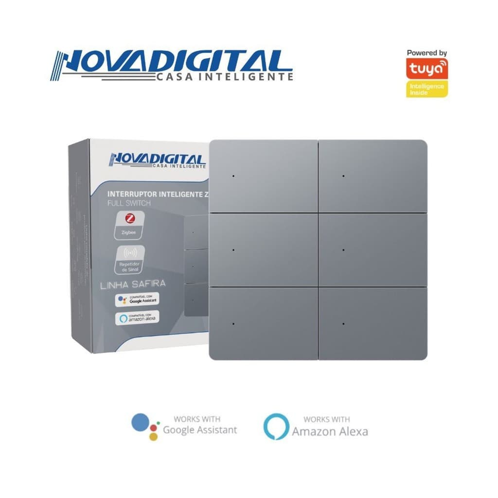 Interruptor Inteligente 6 Botões Físico Zigbee Safira Nova Digital Full Switch Cinza - 4x4