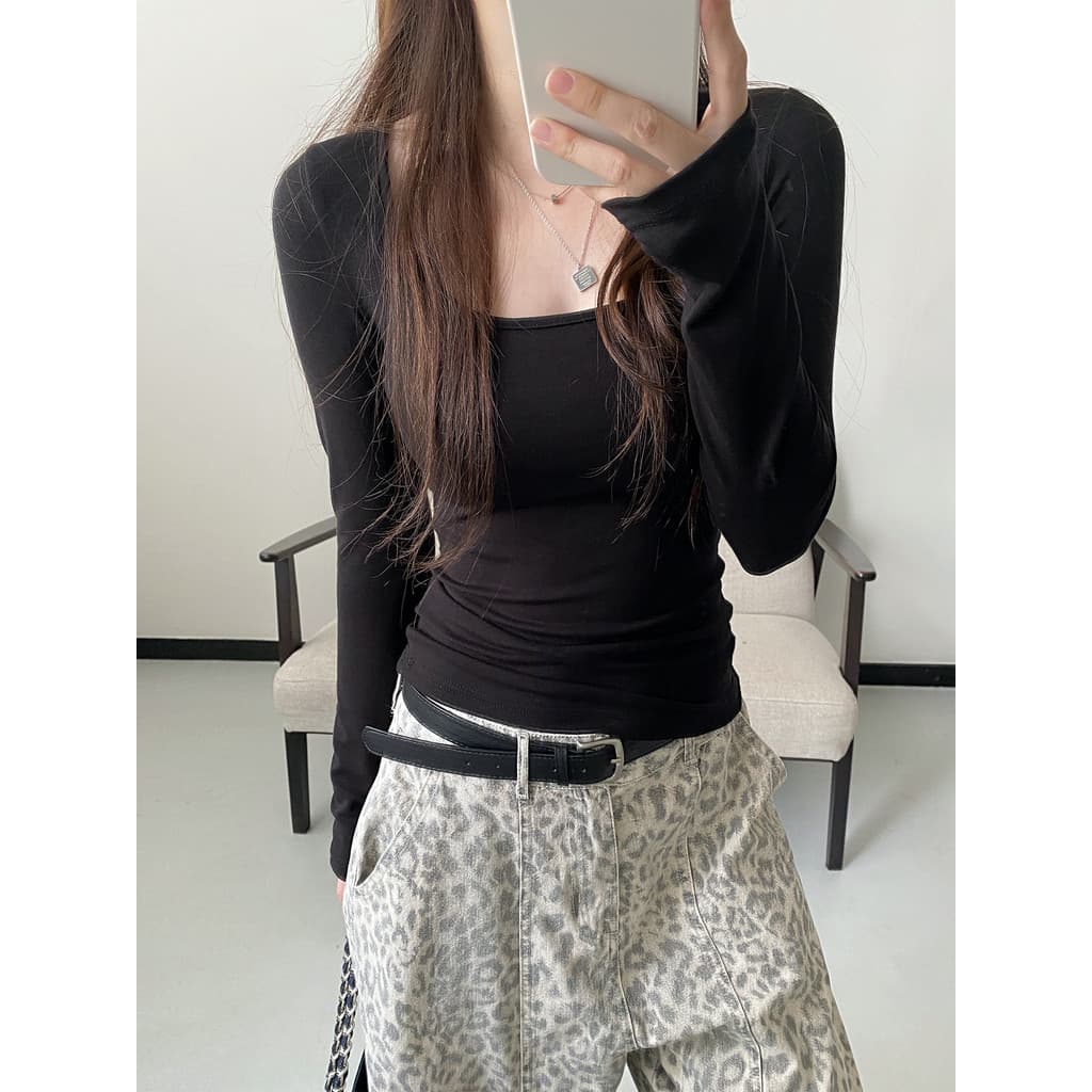 Sun Pomelo Serviço Privado de Alta Densidade Grande Gola Redonda Camisa de Fundo Branco Casual Manga Comprida Mais Magro