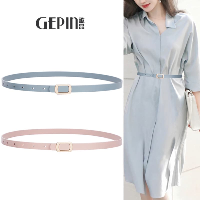 Cinto fino de couro genuíno feminino decorativo combinando vestido cintura estreita azul rosa branco pequeno cinto verão