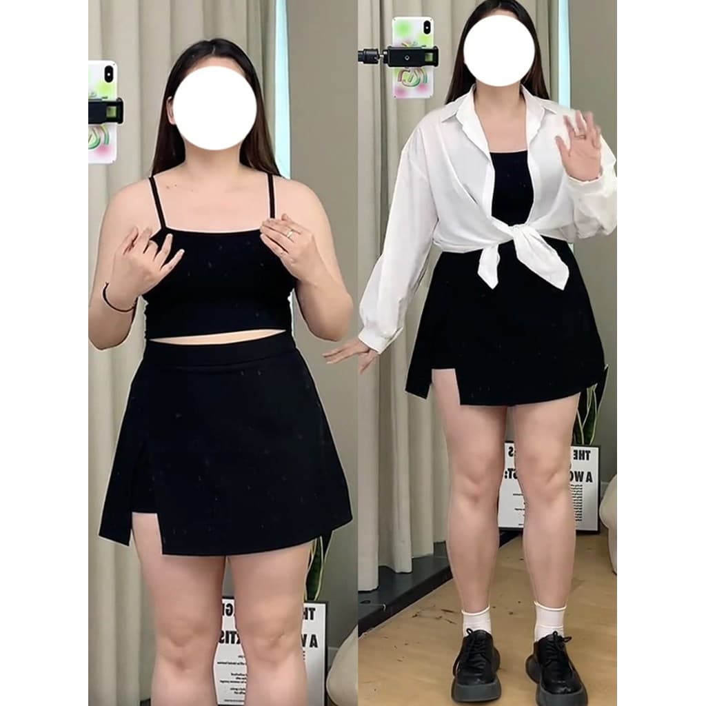 Um pouco gordo usar terno preto saia curta feminina primavera verão a linha Culottes tamanho grande Irregular cintura al
