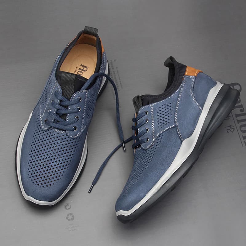 Sapatos masculinos casuais de couro verão oco perfurado respirável fosco couro ao ar livre leve de sola grossa esportes