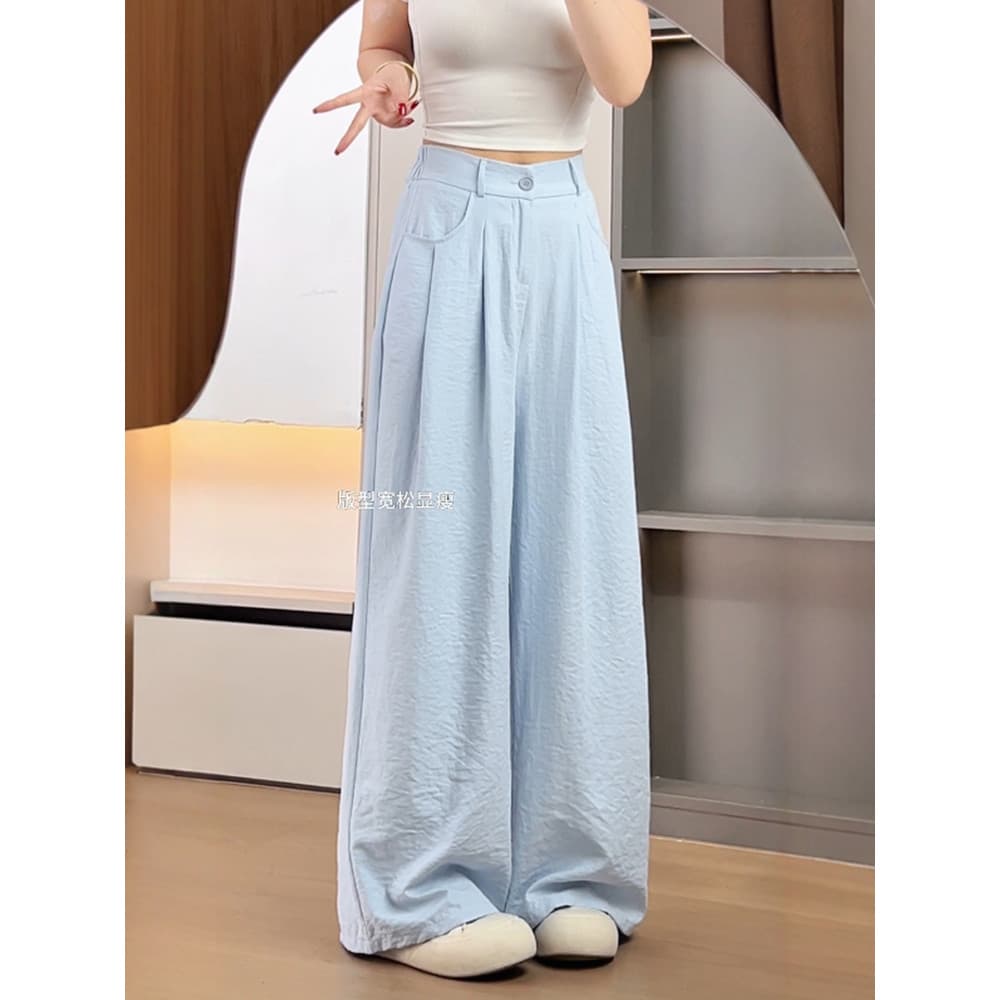 Azul soufl Yamamoto calças femininas 2025 verão novo estilo em linha reta cintura alta mais magro olhar preguiçoso solto
