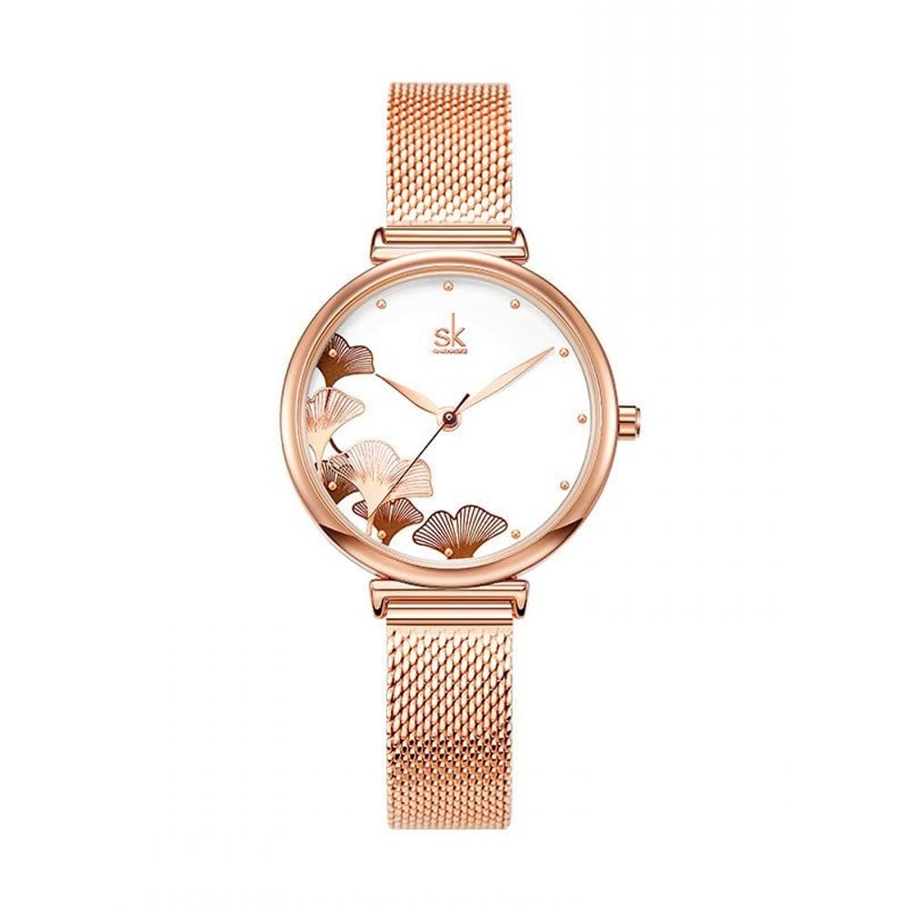 Shenzhen Yonghong relógio feminino Ginkgo folha padrão cinto de malha de aço famoso relógio de pulso à prova dwaterproof