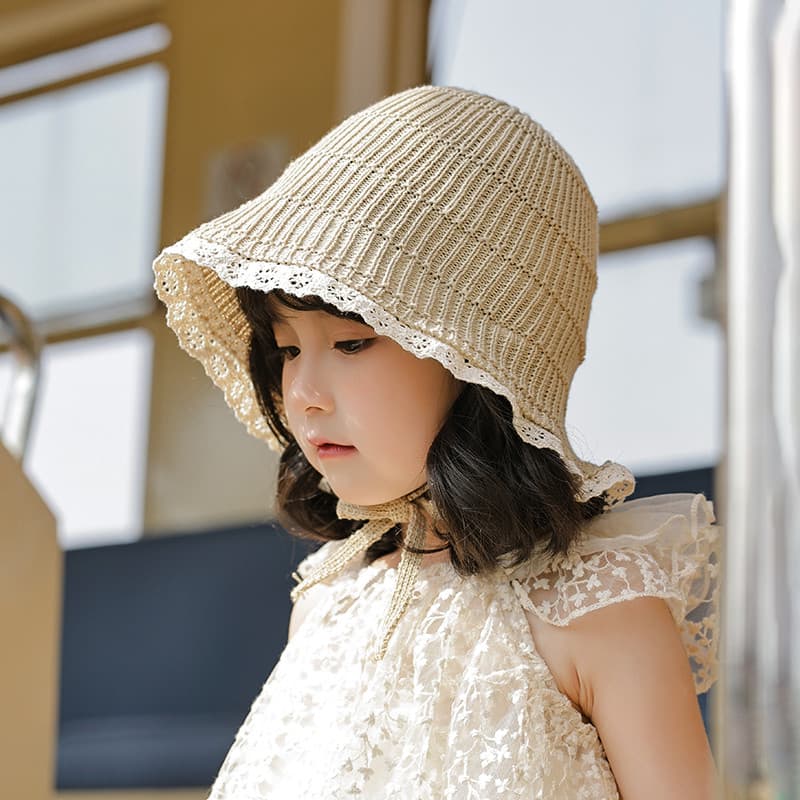 Ins Influencer Lolita Chapéu Crianças Bonito Chapéu de Palha Tecido Bebê Menina Moda Chapéu de Sol Renda Protetor Solar