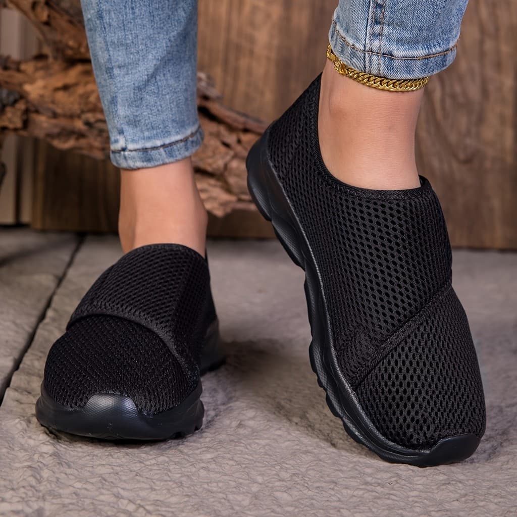 Sapatos Femininos para Pés Largos e Inchados - Tiras Ajustáveis, Cabedal de Tecido Macio, Respirável - Tênis Confortávei