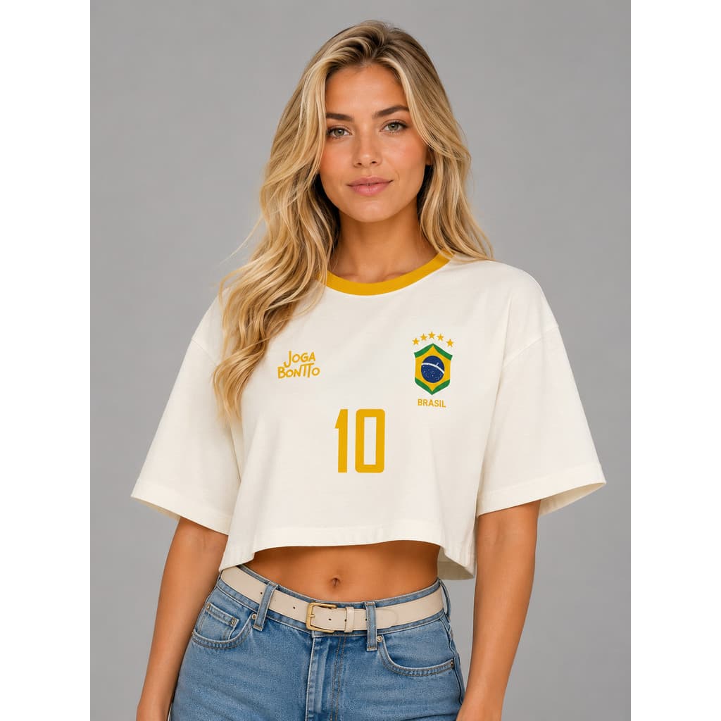 Cropped Blusa Feminino Brasil Joga Bonito 100% Algodão Malha de Qualidade Premium