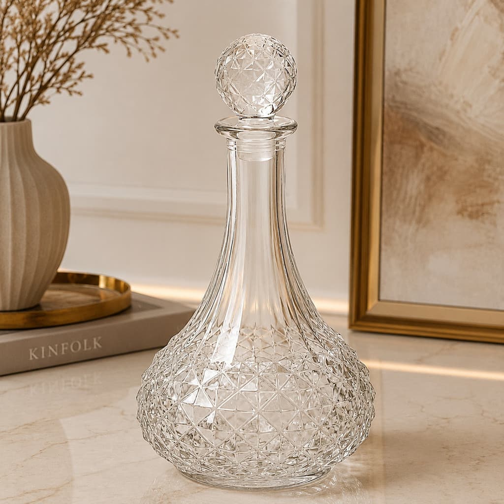 Garrafa De Vidro Licoreira  Redonda Cristal Lapidada Whisky Licor Decoração