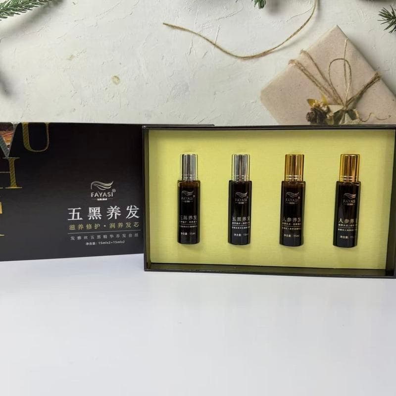 Qionghai City Wuqiao Comercial Co., Ltd. Gengibre crescimento cabelo preto conjunto secreto preto brilhante raiz sólida