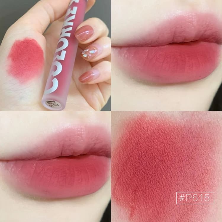Kolaqi Air Lip Glaze P615 Flor de Cerejeira Pasta de Feijão Cor Batom Fosco 608/605 Pequeno Espelho Preto 705colorkey