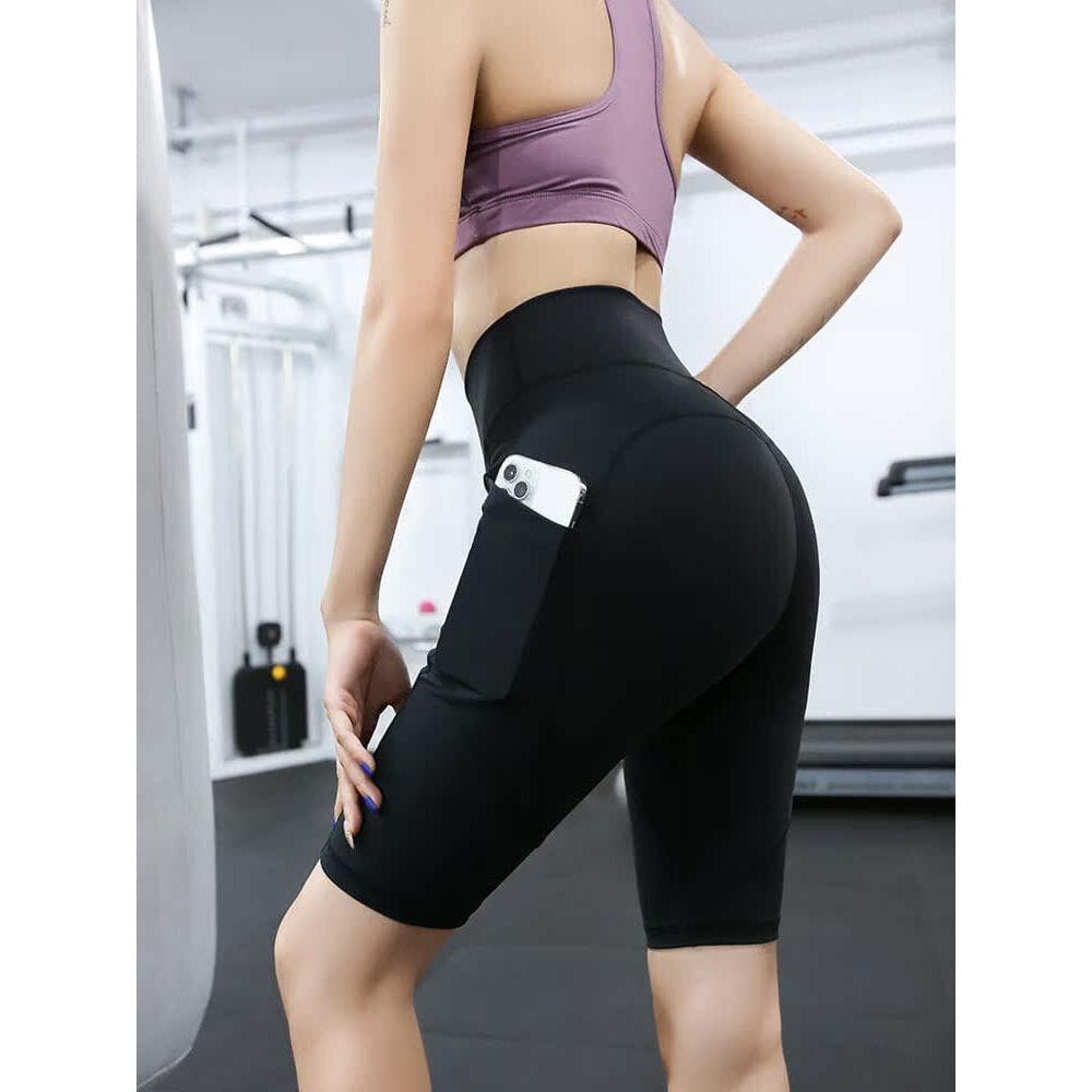 Calças esportivas de Fitness de cinco pontos femininas magras de cintura alta levantamento de quadril abdômen-estreito c