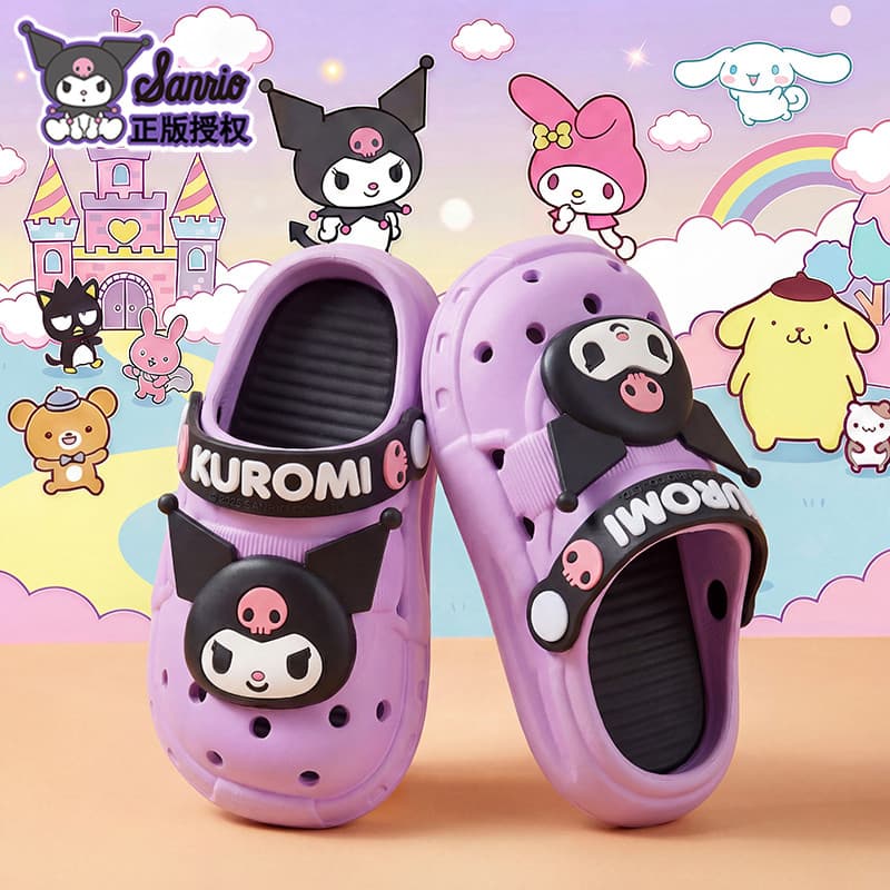 Sanrio Kuromi meninas buraco sapatos verão bonito casa banho antiderrapante pai-filho meninas sandálias ao ar livre chin