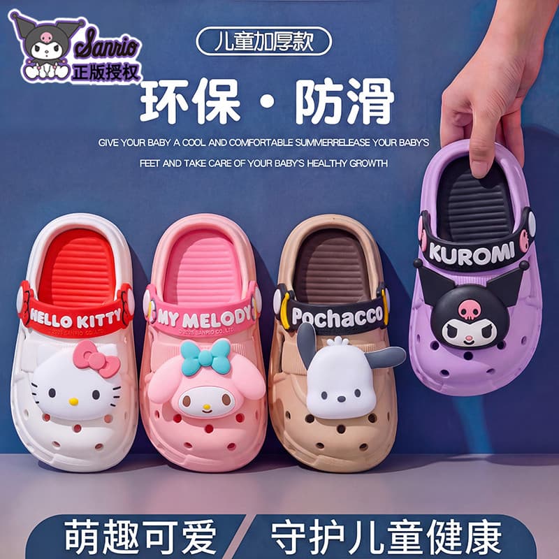 Sanrio crianças buraco sapatos meninas verão bonito casa banho antiderrapante pai-filho meninas sandálias do bebê chinel