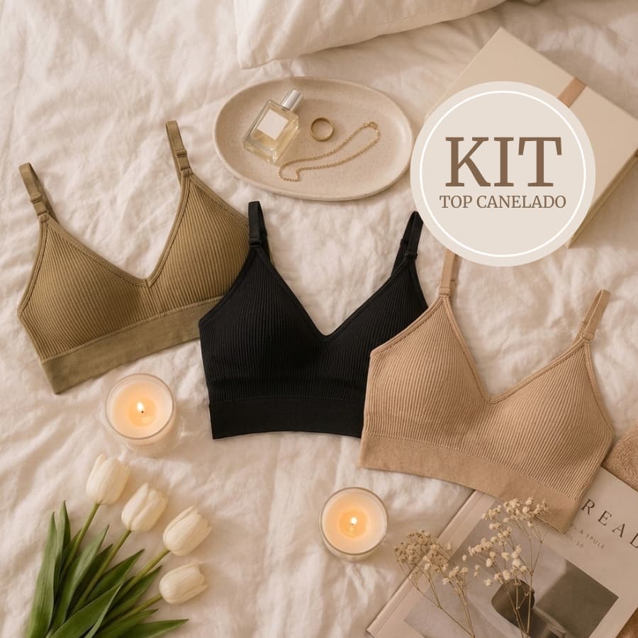 Kit Top Canelado Feminino Sutiã Bojo Removível  Alça Com Regulagem Importado Academia