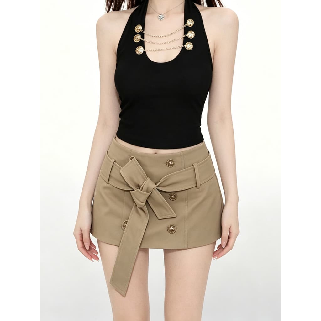 VERMI American Khaki Saia de cintura baixa feminina retrô quente menina Design sentido Anti-reflexo saia quadril evasê