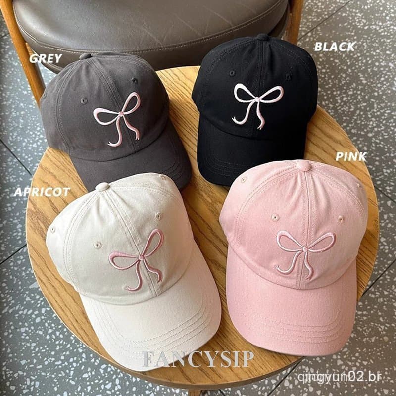 Boné de Beisebol Feminino com Laço Bordado, Cor Sólida, Estilo Coreano, Boné Duckbill para Meninas, Algodão Macio, Taman