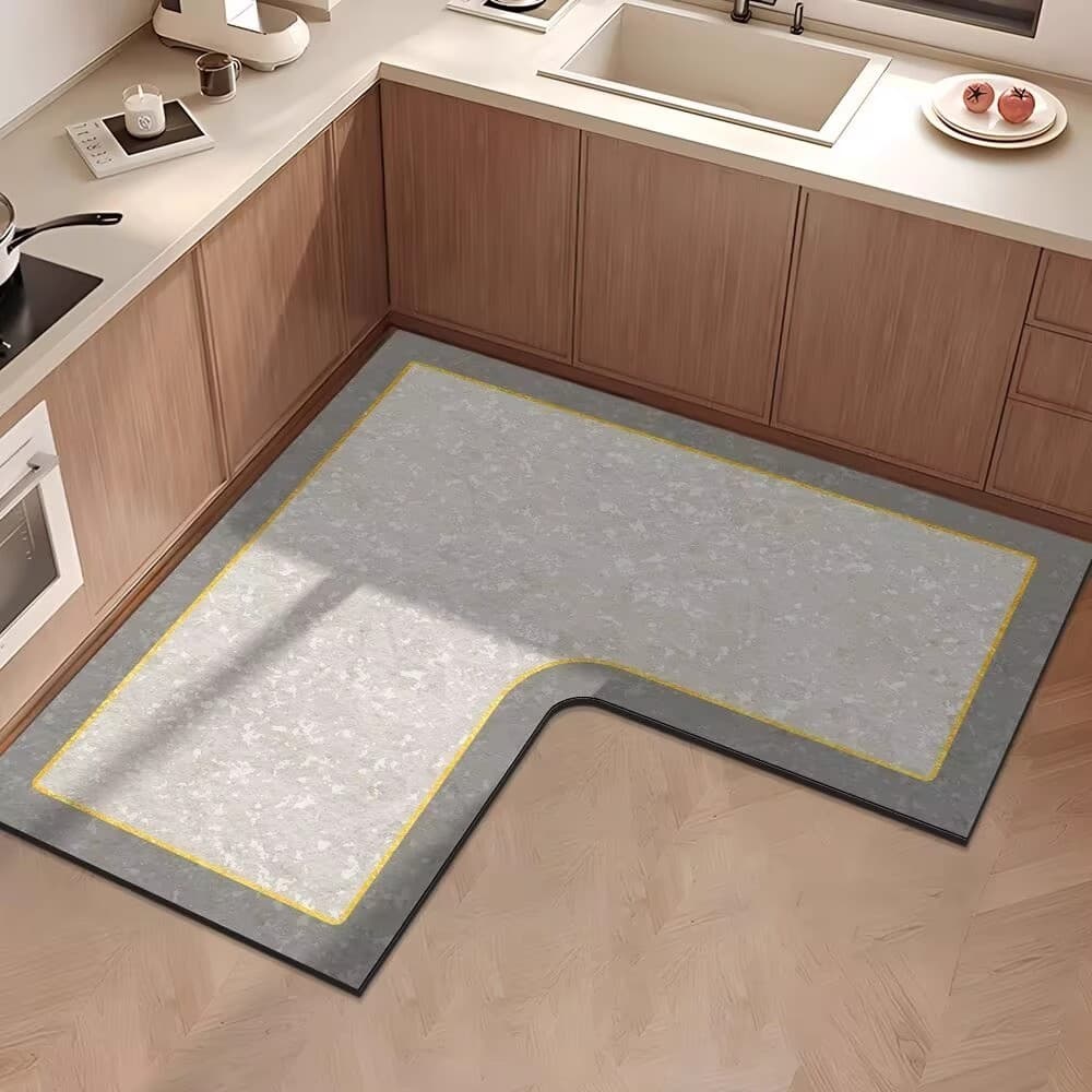 Tapetes especiais de cozinha em forma de L, lama de diatomáceas, absorção de água, absorção de óleo, antiderrapante, res