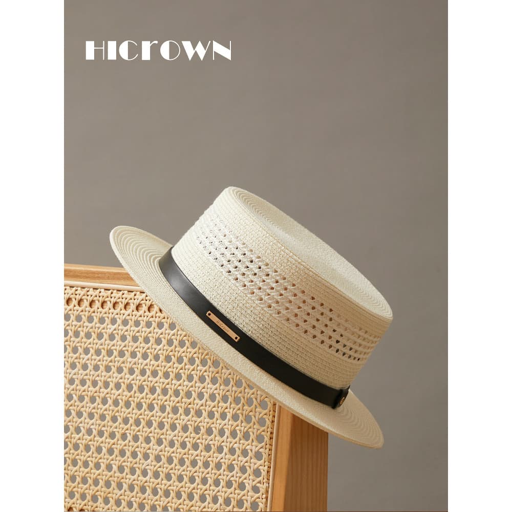 Verão novo estilo chapéu superior francês branco oco plana superior chapéu de palha Unisex grande circunferência da cabe