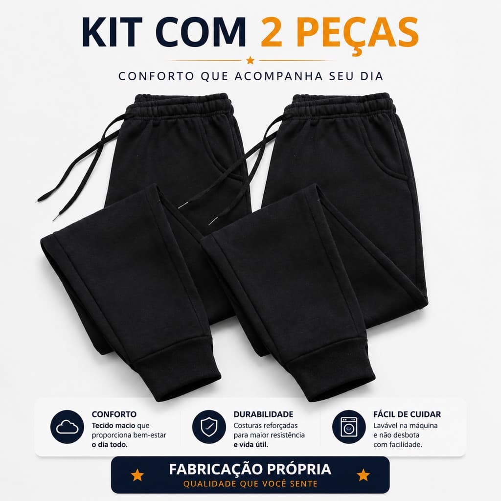 Kit 2 Calça Moletom Unissex Peluciadas Com Punho e Elástico de Ajuste
