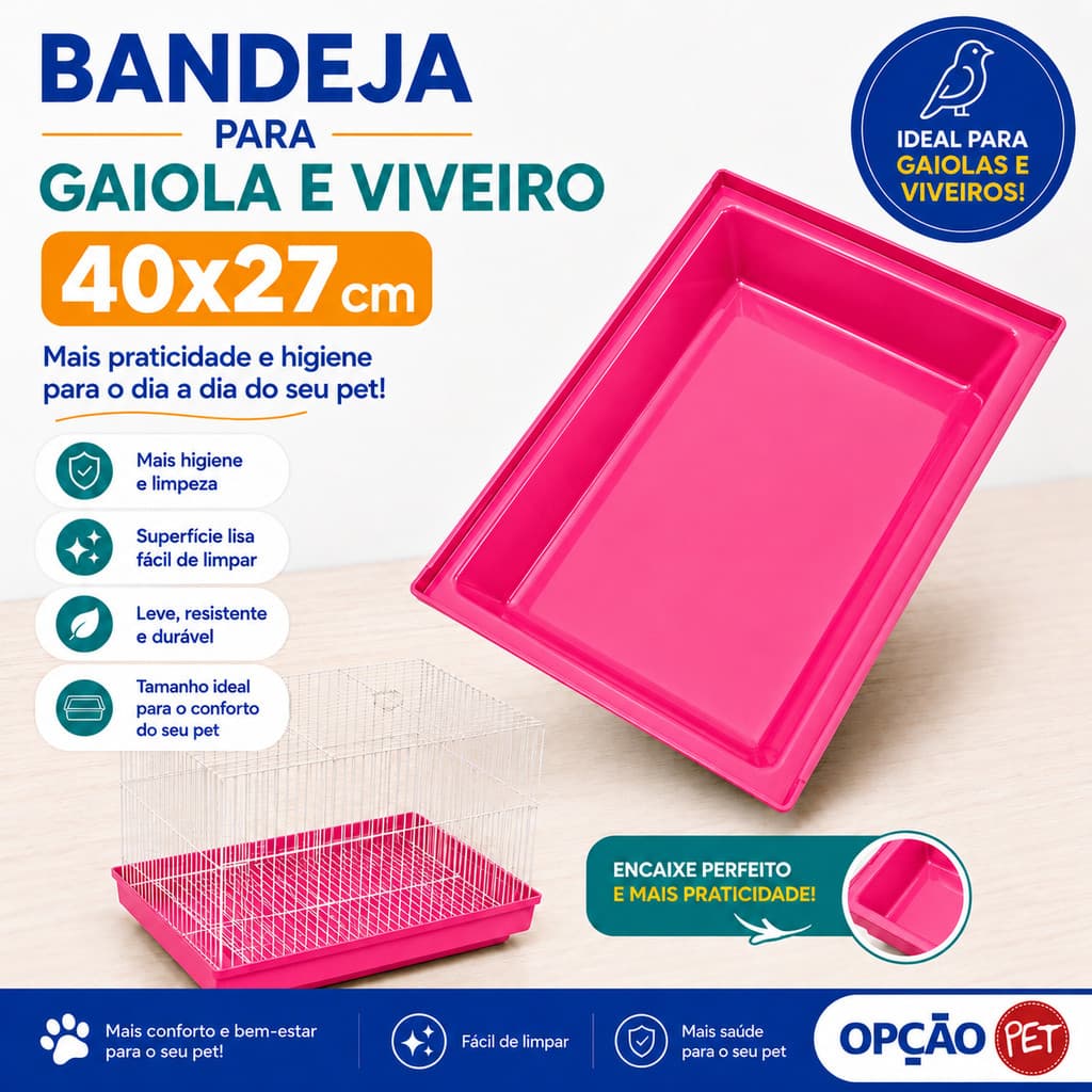 Bandeja  para Gaiola e Viveiro 40x27 Rosa