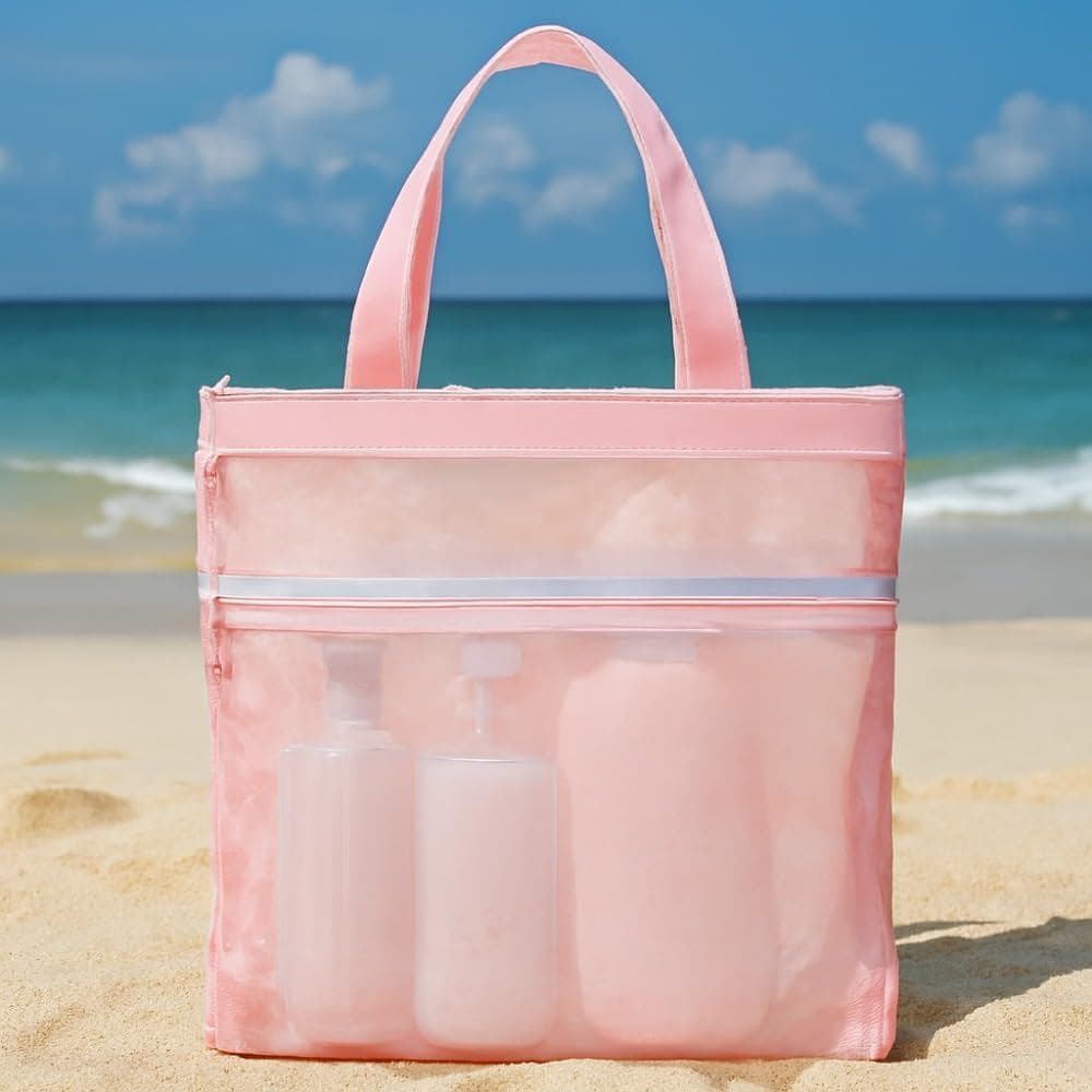 Bolsa de banho portátil em malha com zíper e 2 bolsos – Grande capacidade, secagem rápida, leve, dobrável e pendurável (