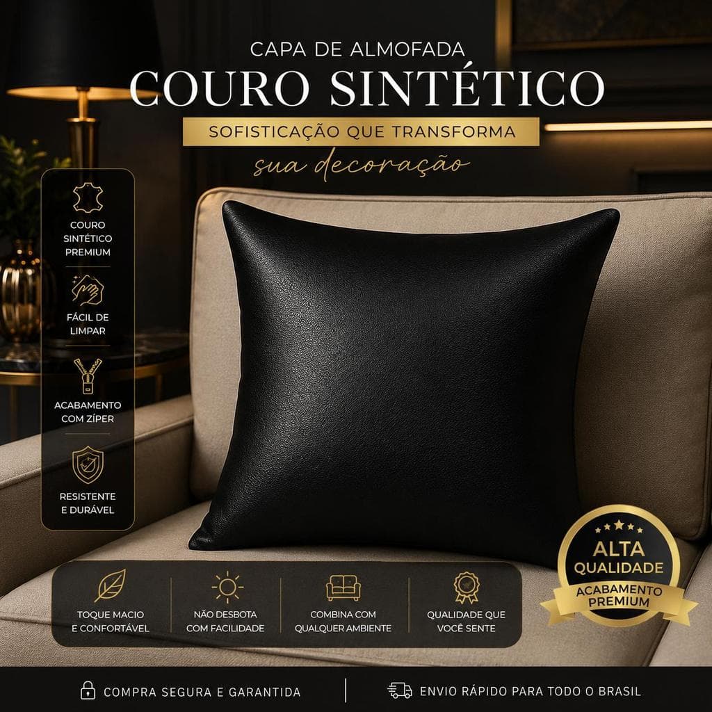Kit Capa de Almofada Em Courino Premium 45cmx45cm Zíper Invisível Decorativa Sofá Sala Cama Quarto