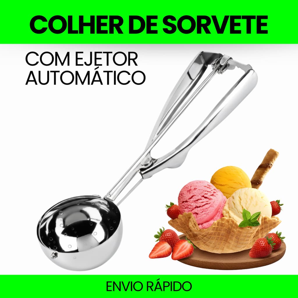 Colher Pegador de Sorvete Inox com Mola e Ejetor Automático - Kits com 1/2/3/5 Unidades