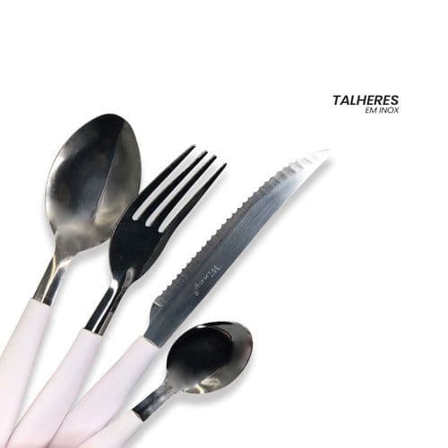 Kit Talheres Inox 25 Pecas Branco Design Elegante Resistente Facil Uso Completo